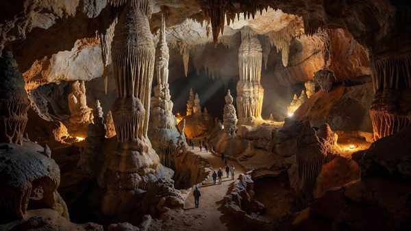 Limestone stalactites and stalagmites in Carlsbad Caverns, New Mexico