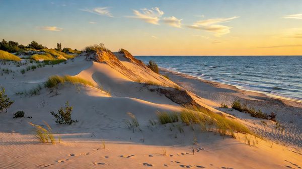 Lake Michigan shoreline and sand dunes at Indiana Dunes National Park