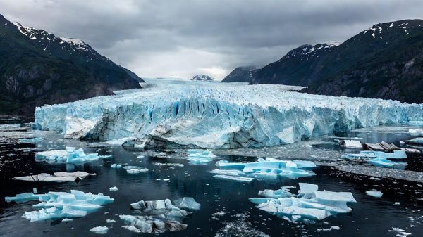 Tidewater glacier and icebergs at Kenai Fjords National Park, Alaska