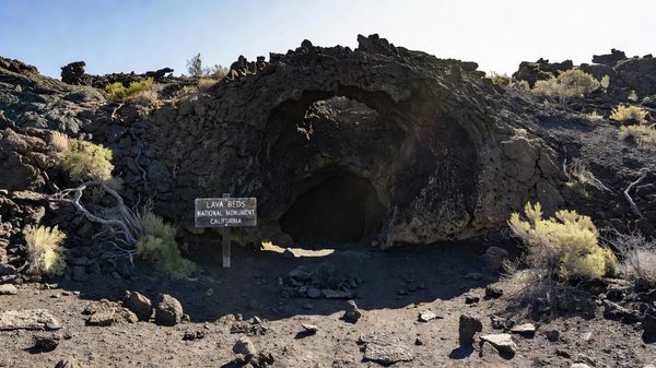 Lava tube cave entrance at Lava Beds National Monument, California